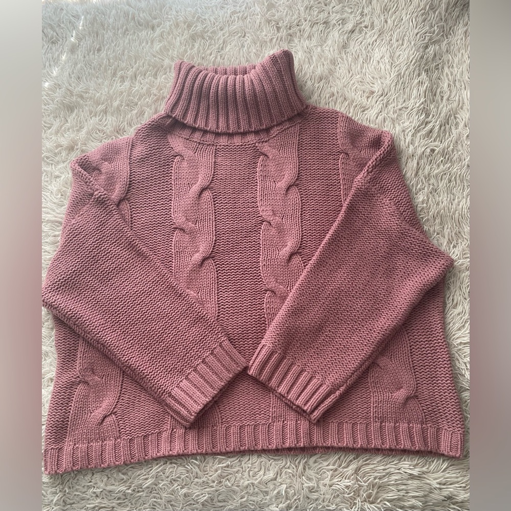 Pink Turtleneck Knit Sweater